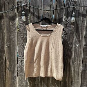Marina Rinaldi Dark Sand/Tan Colored Sleeveless Cashmere Scoop Neck Sweater XL